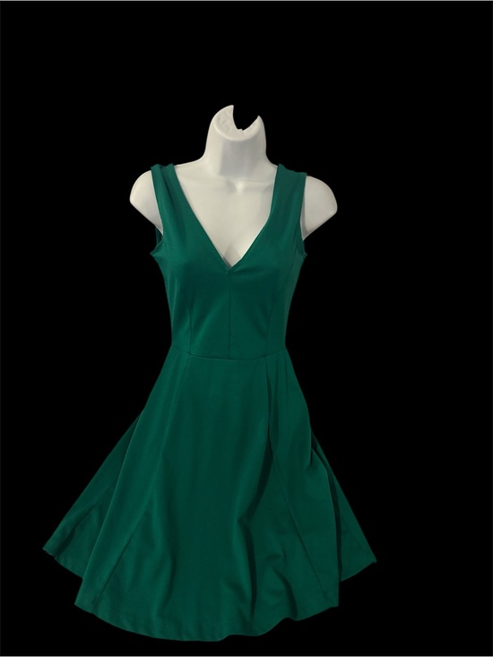 Vintage Dresses & Skirts - Vintage Deep Green V-Neck Fit & Flare Mini Dress